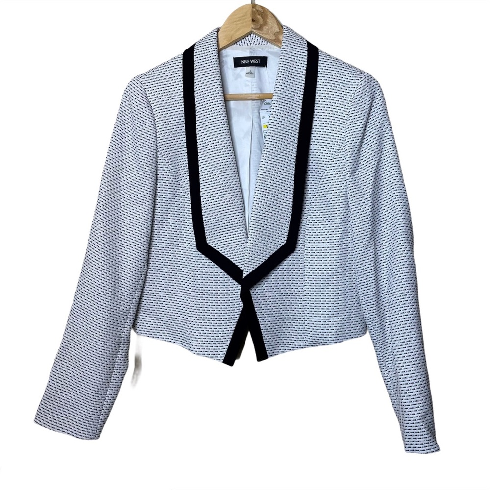 Nine West White Black Sparkle Tuxedo Blazer